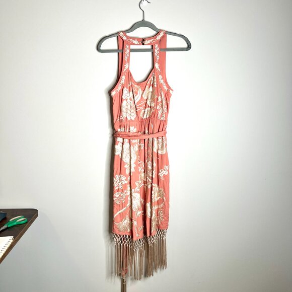 Anthropologie Lucille Dress Fringe Floral Tasseled Embroidered Bohemian Sz 10P - Picture 8 of 9